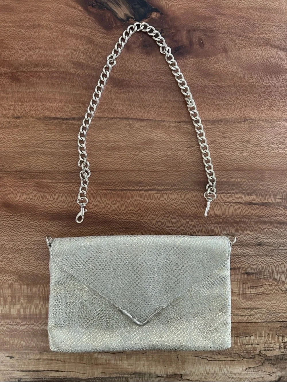 Elaine Turner Metallic Gold Snakeskin Bella Envelope Clutch Removable Strap